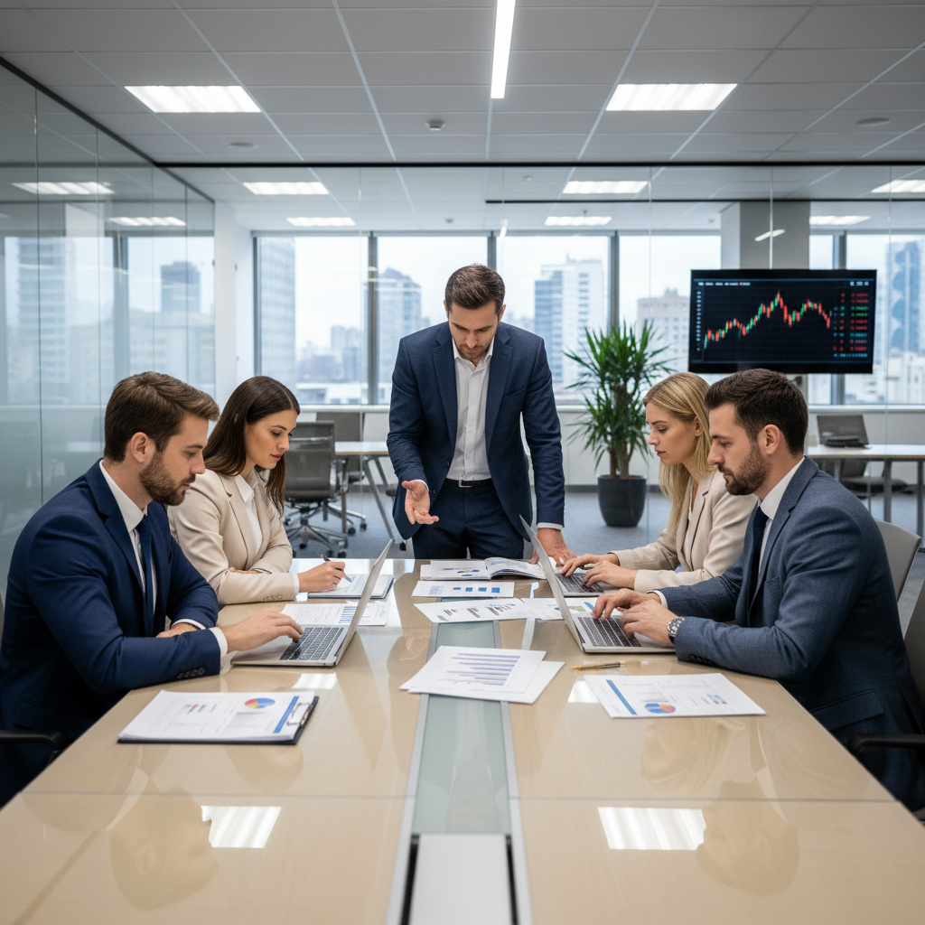 Professionelles Team bei der Finanzarbeit im modernen Büro